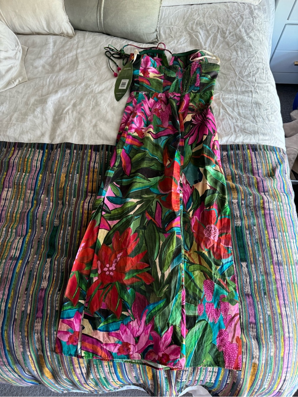 NWT FARM Rio Tropical Floral Dress in Green, Pink, Red - Picture 5 of 6